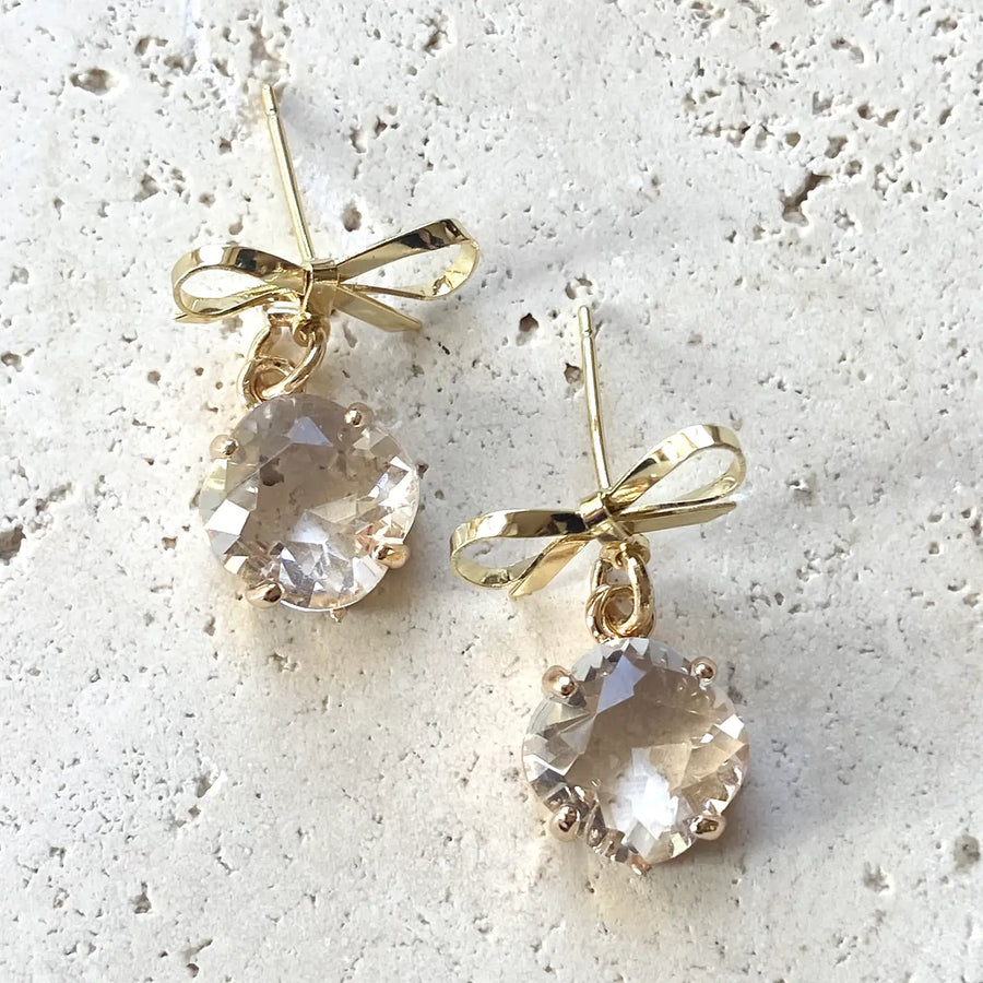 Salene Sweet Crystal Bow Earrings - Gold