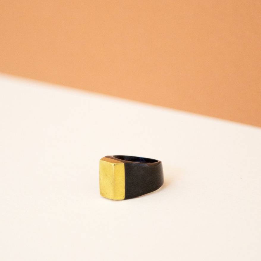 Ankole Horn & Pure Brass Statement Ring - Dark